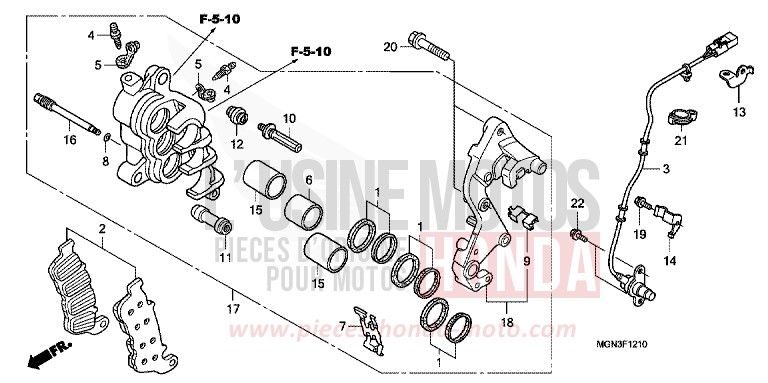 ETRIER DE FREIN AVANT (D.) (CBF600SA/NA) de CBF600S ABS PEARL COOL WHITE (NHA16) de 2010